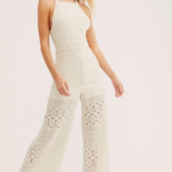 Free People Moon Bay Crochet One-Piece Jumpsuit size Medium MSRP: $198 - Picture 3 of 13